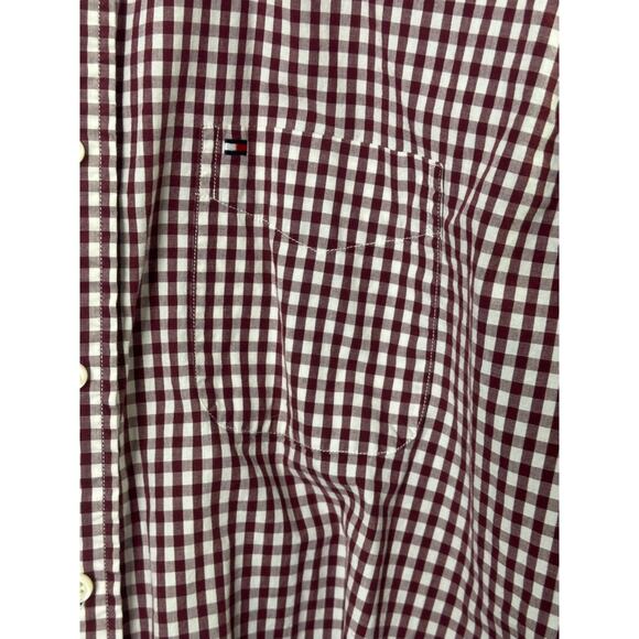 Tommy Hilfiger Classic Fit Dark Red & White Check Print Button Down Shirt Sz XL - Picture 4 of 6